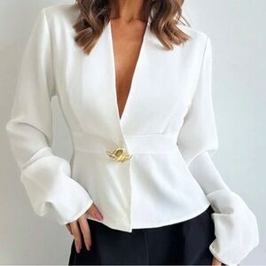 Elegant White Blazer with Gold Accent